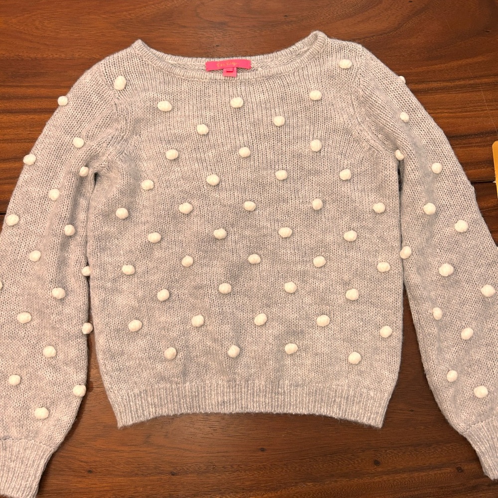Lilly Pulitzer Light Gray Sweater with White Pom-Poms